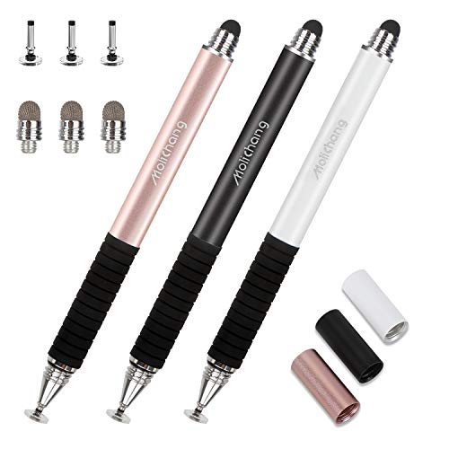 Capacitive Stylus Pens, 2 in 1 Universal Disc Stylist Pens for All Capacitive Touch Screens Cell Phones, iPad, Tablet, Laptops with 6 Replacement Tips by Molichang (3 Pcs) (Black White Rose)