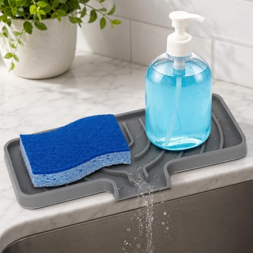 GUUKIN Sponge Holder for Kitchen Sink 10x 4 Kitchen Sink Organizer Sink Caddy and Soap Tray Compatible with Scrub Daddy Kitchen Sink Accessories (Grey)