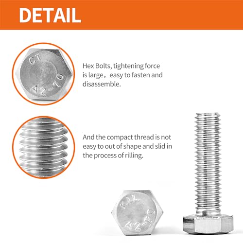 Image of M8 x 30mm 35mm 40mm 45mm 50mm Heavy Duty Hexagon Bolts Hex Head Screws, 304 Stainless Steel, Machine Fully Thread, Metric, Bright Finish, Assortment Kit 25PCS