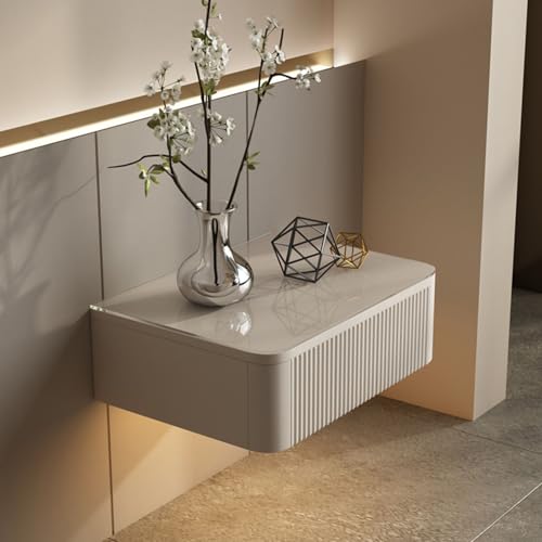 JSWHYBD Mesilla de Noche Inteligente Flotante con Luz LED Mesilla de Noche de Pared con Cajones + Tapa de Cristal de Diseño Adecuado for El Dormitorio Sala de Estar Oficina(40cm)