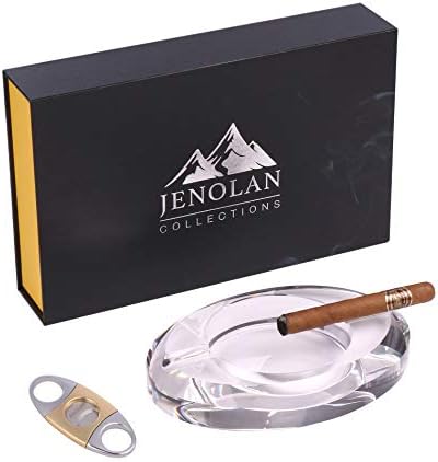 Cigar Gift Sets for Men - Cigar Crystal Ashtray and Stainless Steel Chrome Finished Cigar Cutter Gift Boxed Perfect Gifts for Men our Cigar Accessories Ashtrays and Cigar Cutters
