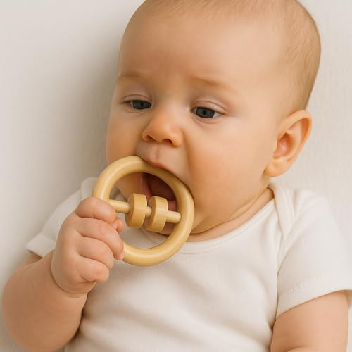 Image of Shark Doo Doo Neem Wood Baby Teether Rattle (Round Rattle) | Organic & Handcrafted | Chemical-Free, Antibacterial Teething Toy for Babies
