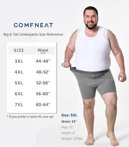 Comfneat Men's 5-Pack Big & Tall Boxer Briefs 3XL-7XL Cotton Spandex Underwear with Fly