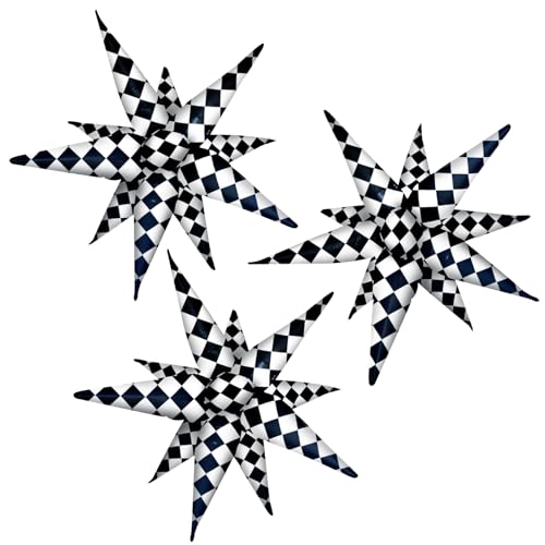 Image of 3pcs 26inch 3D Black White Explosion Star foil Balloon,Black White Foil Cone Starburst Balloons for Birthday Wedding New Year Party Event