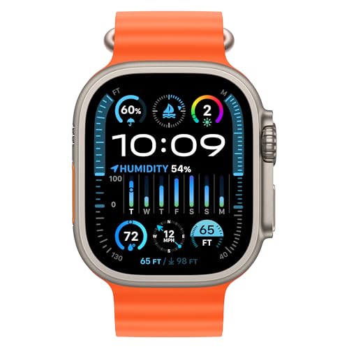 Image of Apple Watch Ultra 2 [GPS + Cellular, 49mm] - Rugged Titanium Case with Orange Ocean Band, One Size (Renewed Premium)