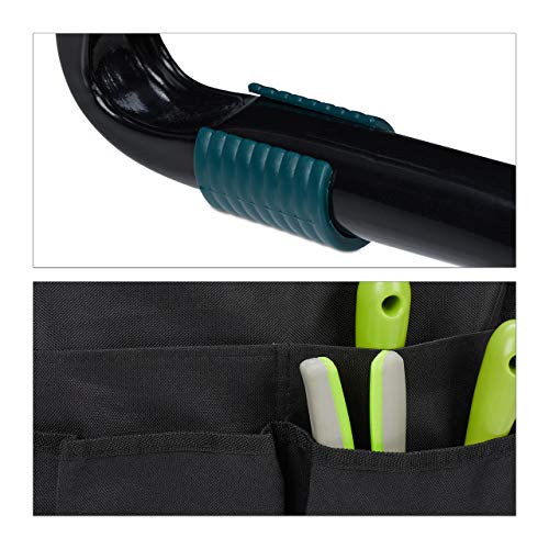 Relaxdays Kniebank für Gartenarbeit, klappbar, bis 150kg, inkl. 2 Taschen, gepolsterte Kniehilfe, 50x60x27,5 cm, schwarz