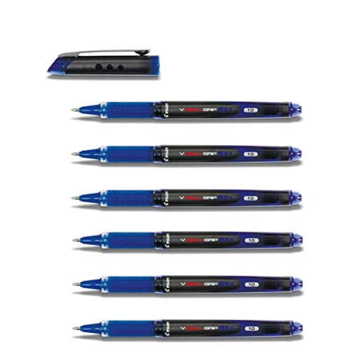 Stylos roller V-BALL GRIP Pilot bleus lot de 6 avec pointe métal 1 mm et encre liquide