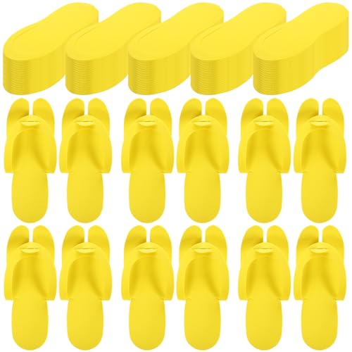JaGely 100 Pairs Disposable Pedicure Slippers Bulk 3 mm EVA Disposable Flip Flops Kit Spa Pedicure Sandals Guest Slippers Spa for Adult Foot Nail Salon Party Supplies Travel Hotels Home(Yellow)