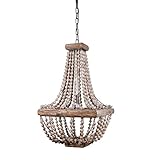 Creative Co-Op DA1910 Wood & Metal Framed Chandelier with Wood Bead Draping