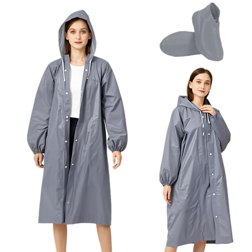 La Mejor Lista de Venta de Impermeables para Lluvia al mejor precio. 45 Impermeable para Lluvia, Set Chubasquero Cubrezapatos Reutilizable para Hombres y Mujeres, Poncho con Capucha Portátil y Ligero, Capas para Lluvia de EVA, para Viajes y...