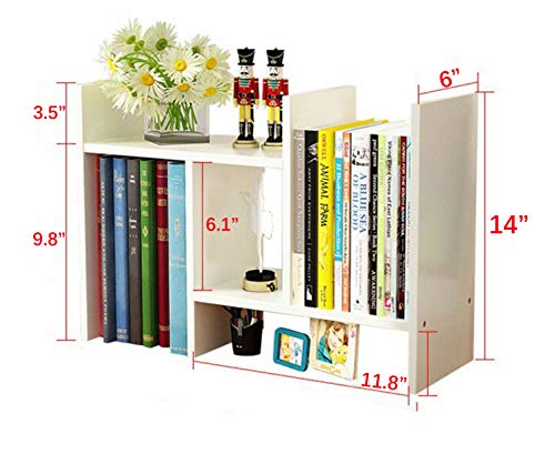Office Desktop Bookshelf Adjustable Wood Display Shelf Desktop Organizer Office Storage Rack Countertop Bookcase Office Supplies Desk Organizer Accessories (White) - Thumbnail 2