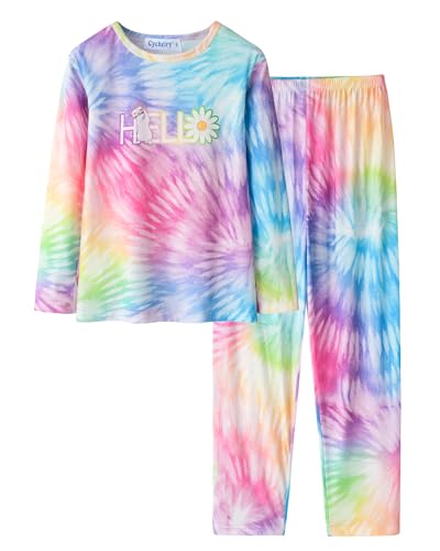 Image of Tie Dye Mermaid Sloth Christmas Halloween Pajamas for Girls Long Sleeve and Pants Nighty PJS 2-piece Set Size 6-16
