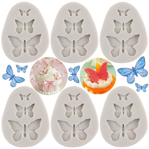 MYPRACS Juego de 6 moldes de silicona con forma de mariposa para decoración de pasteles, pasta de goma, decoración de cupcakes, caramelo, chocolate, arcilla polimérica
