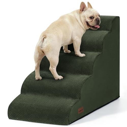 Image of Aodisman Dog Stairs for High Beds,5 Step Pet Ramp for Dogs and Cats,22.4 inch H | High-density foam dog steps for beds and window sills, with a non-slip bottom for puppy and older cat,comfortable,Green
