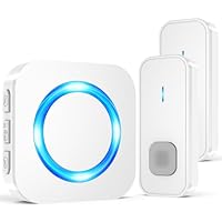 SURFOU Funkklingel 2 Sender, Kabellose Türklingel Funk 400m Reichweite Aussen Wasserdicht, Klingel Haustür mit 55 Klingeltönen, 5 Lautstärken, Blinkende LED, für Hintertür Hausklingel Sets, Weiß
