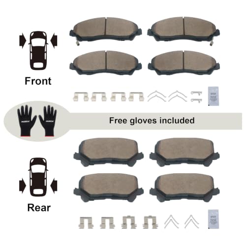 Image of HUSCH Front & Rear Ceramic Brake Pads Fit For Honda Pilot, For Acura MDX | Clean Wheels, Quiet, Short Braking Distance, Responsive Braking, Long Service Life, for Various Weather, Road Performance