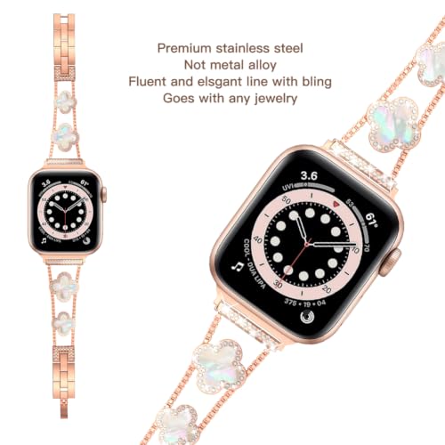 Image of Musk-MSKR Diamond Metal Bands Add Sparkle to Your Watch For Apple Watch Series 11 /10 /9 /8 /7 /6 /5 /4 /3 /2 /SE /Ultra Clover Simple and Stylish Compatible with 38mm40mm41mm42mm44mm45mm 46mm49mm Women's Wear