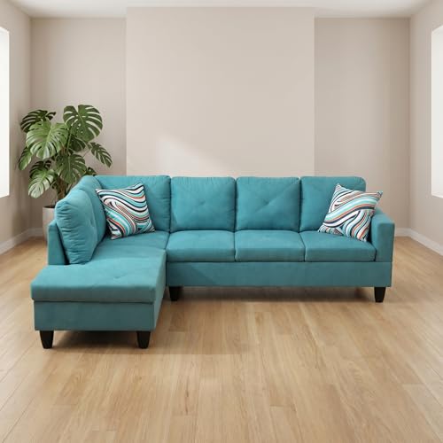 Image of L-Shaped Sectional Sofa, Modern 4-Seat Couch with Left Facing Chaise, Sectional Couch for Living Room, Apartment, Office, Blue