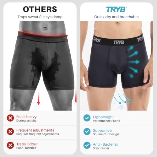 Image of TRYB Sports Underwear for Men | Stretchable Active Square Cut Trunks for Running & Gym Workout | Quick Dry, Breathable, Moisture Wicking & Anti Chafing | Sports Innerwear Boxers