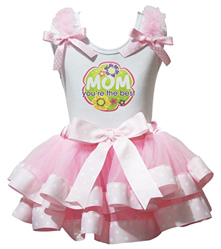 Camisa blanca I Love mamá falda de pétalos rosa lunares set de ropa infantil de dos piezas 1-8Y