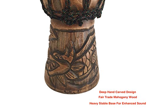 Djembe Drum Solid Wood Deep Carved Bongo Congo African Drum - 12" HIGH MED SIZE - Professional Quality - NOT MADE IN CHINA - JIVE BRAND (Dragon)