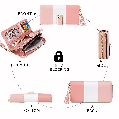 Image of Women's Wallets RFID Blocking Card Case Clutch Wallet for Women with Multiple Card Holder and Cellphone Compartment, Sakura Pink