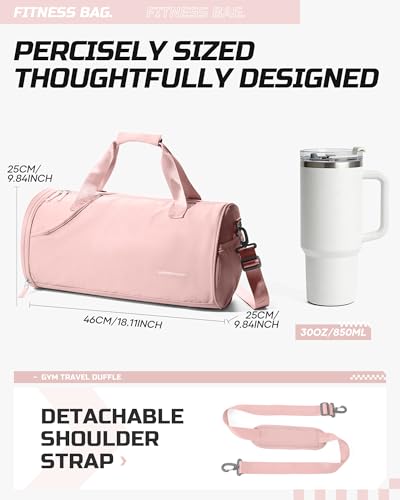 Image of Pink Gym Bag for Women & Men with Wet & Shoe Compartment, Small Duffle Bag for Travel, Sport, Gym, Workout, Overnight, Weekender, Carry-on