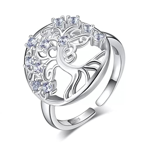 Bague ouverte argent 925 arbre de vie avec spinelle bleue, le cadeau idéal pour femme