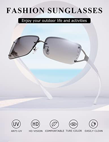 kimorn Rectangle Sunglasses for Women Men Stylish Rimless Frameless Trendy Retro Sun Glasses 90’s Vintage Square Frame K13143