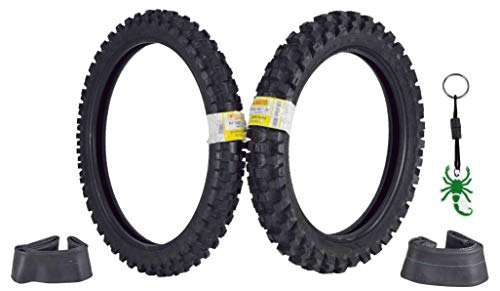 Pirelli Scorpion Extra X Dirt Bike Front and Rear Motocross Tires Set with Keychain (80/100-21 F 100/90-19 R with Tubes)