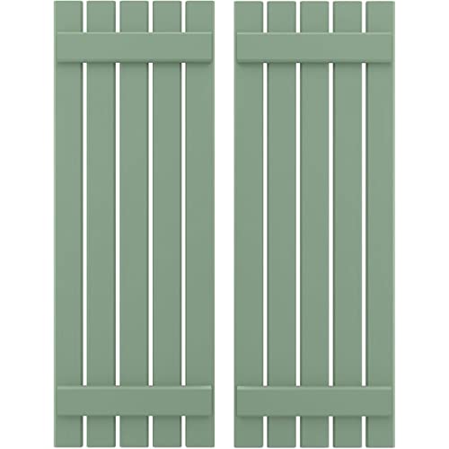 19 1/2"W x 39"H Americraft Five Board (2 Batten) Exterior Real Wood Spaced Board-n-Batten Shutters (Per Pair), Track Green