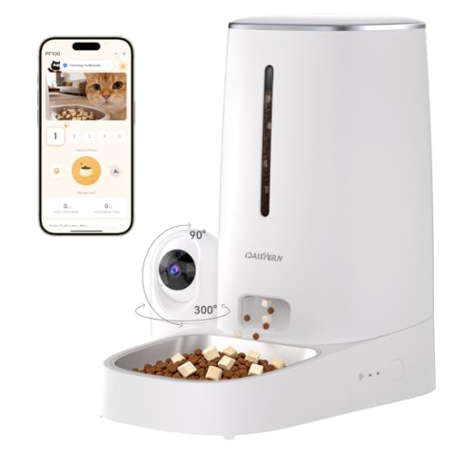 DAISTERN Distributore Automatico Cibo WiFi per Gatti e Cani con Telecamera HD 1080P, Dispenser Crocchette con Camera Rimovibile, Visione Notturna, Supporto 2,4G/5G, AI Funzione, Tuya App