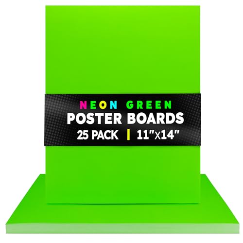 Image of Hygloss Medium Poster Board 11x14 - 25 Neon Green Single Color Bulk Pack - 10 Pt. Thickness Colored Poster Board Paper for Projects, Signs, Displays - Posterboard Multipack 11 inch x 14 inch