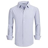 Esabel.C Seersucker Mens Dress Shirts Striped Cotton Casual Business Button Down Shirts for Men,Blue,XL