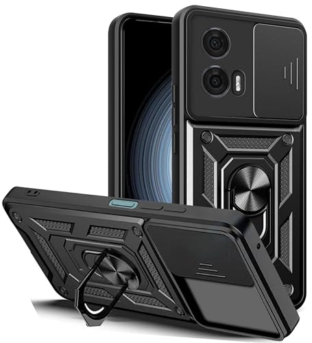 Image of SPAZY CASE Motorola Moto Edge 50 Fusion 5G Back Cover | Heavy Duty Hybrid Case with 360 Degree Rotating Finger Ring Holder + Slider Shutter Camera Protection Case for Moto Edge 50 Fusion 5G - Black
