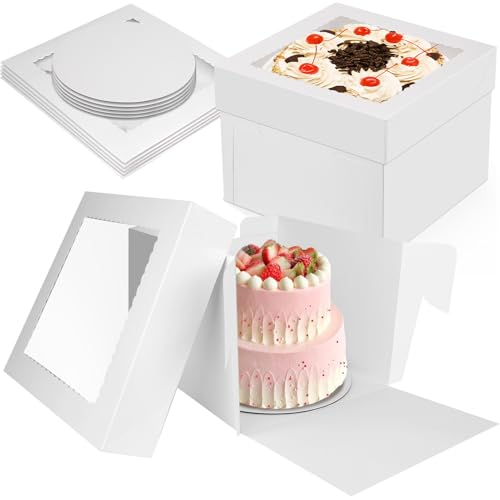Ezvsevuo 5 Piezas Cajas para Tartas, Cajas Blancas Con Ventana y Bandeja para Tartas, Caja Tarta Recipiente para Pasteles, 31 x 31 x 20.3cm(12x12x8inch)