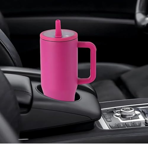 Image of 1200ML Stainless Steel Tumbler with Handle & Flip Straw | Leak Resistant, Insulated Water Bottle with Rubber Base | Travel, Gym & Car Cup Holder Friendly (Pink)