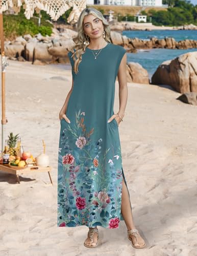 Image of Zeagoo Summer Dresses for Women 2026 Long Maxi Sundresses Loose Split Wrinkle-Free Beach Travel Vacation Clothes