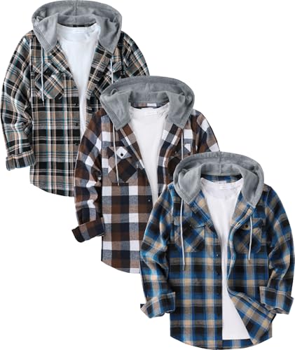 3-Pack Little Beauty Men's Flannel Plaid Hooded Button-Down Shirt Jacket (Various, M-3XL) - image 1