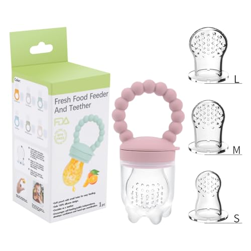 Image of Baby Fruit Food Feeder Pacifier Fruit Pacifier Feeder Baby Teether Toy Silicone Fruit Feeder Baby Fruit Feeder Pacifiers (Light Pink)