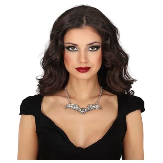 FIESTAS GUIRCA | Fledermaus Halskette (12 cm) - Schmuck für Vampir Kostüm und Halloween - Ideales Accessoire für Kostümpartys und Feiern - Damen - Silber