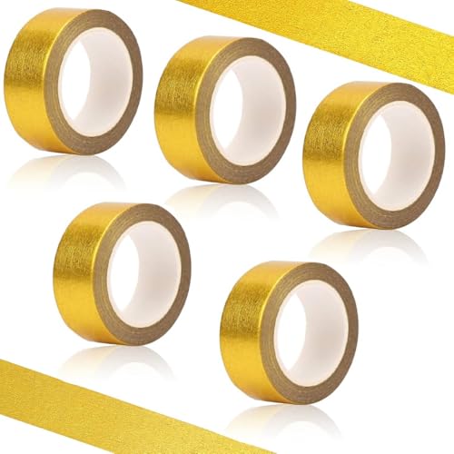 BetterJonny Lot de 5 Rouleaux de Ruban Adhésif Washi en Feuille Dorée, Ruban de Masquage Adhésif Décoratif en Feuille de Papier Washi - 15 mm x 10 m -...