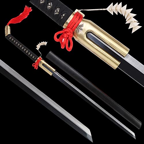 SHZBZB Swords Real Katana Swords for Theme Anime Cosplay Bleach Urahara Kisuke Sword Steel Black Blade Samurai Japanese no Sharp
