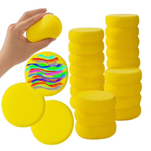 30 Pack Round Painting Sponge 2.9 inch Artist Sponges Yellow Ceramic Sponges Watercolor Synthetic Sponge Clay Sponge Face Painting Sponges