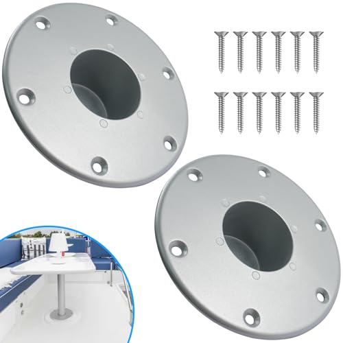 SPNKMJUJ 2 Pack Sliver RV Table Base Mount Aluminum Camper Table Base Mount with 6 Mounting Holes Floor Mounting Base Includes Mounting Screws