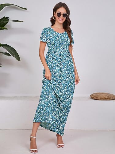 Image of DEARCASE Maxi Dress for Women Short Sleeve Casual Summer Loose Plain Comfy Long Dresses with Pockets