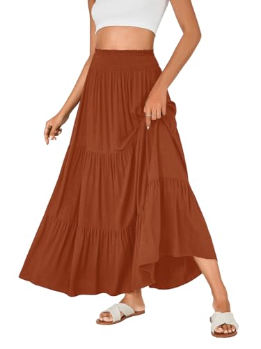 KIFOVEN Women’s Maxi Skirt Summer Elastic High Waist A-Line Long Skirt Flowy Tiered Ruffle Casual Boho Midi Skirt3