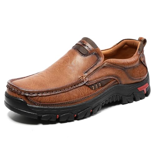 Men's Leather Walking Shoes Casual Arch Support Slip On Loafers for Work Office Hiking Outdoor