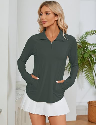 Image of LOMON Women Long Sleeve Shirts Sun Protection 1 /4 Zip Summer Quick Dry Hiking Shirts Quarter Zip Pullover for Women