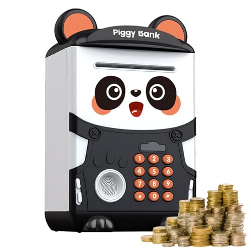 Caja De Ahorrar Dinero De Dibujos Animados Panda - Cajero Automático Electrónico Con Bloqueo De Código, Sensor De Huellas Dactilares Simulado | Caja fuerte De Monedas De Juguete Educativo Automático